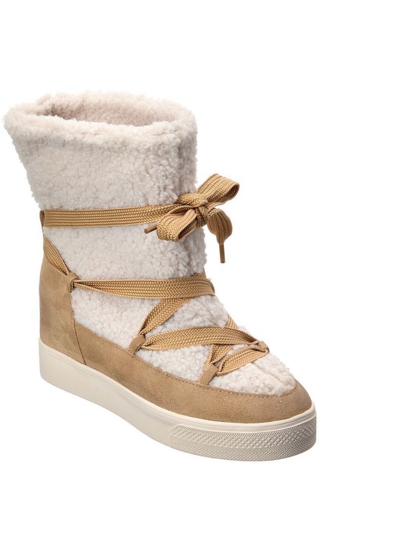 Dolce Vita Tan And Cream Wyatt Suede Cozy Shearling Lace-Up Boot